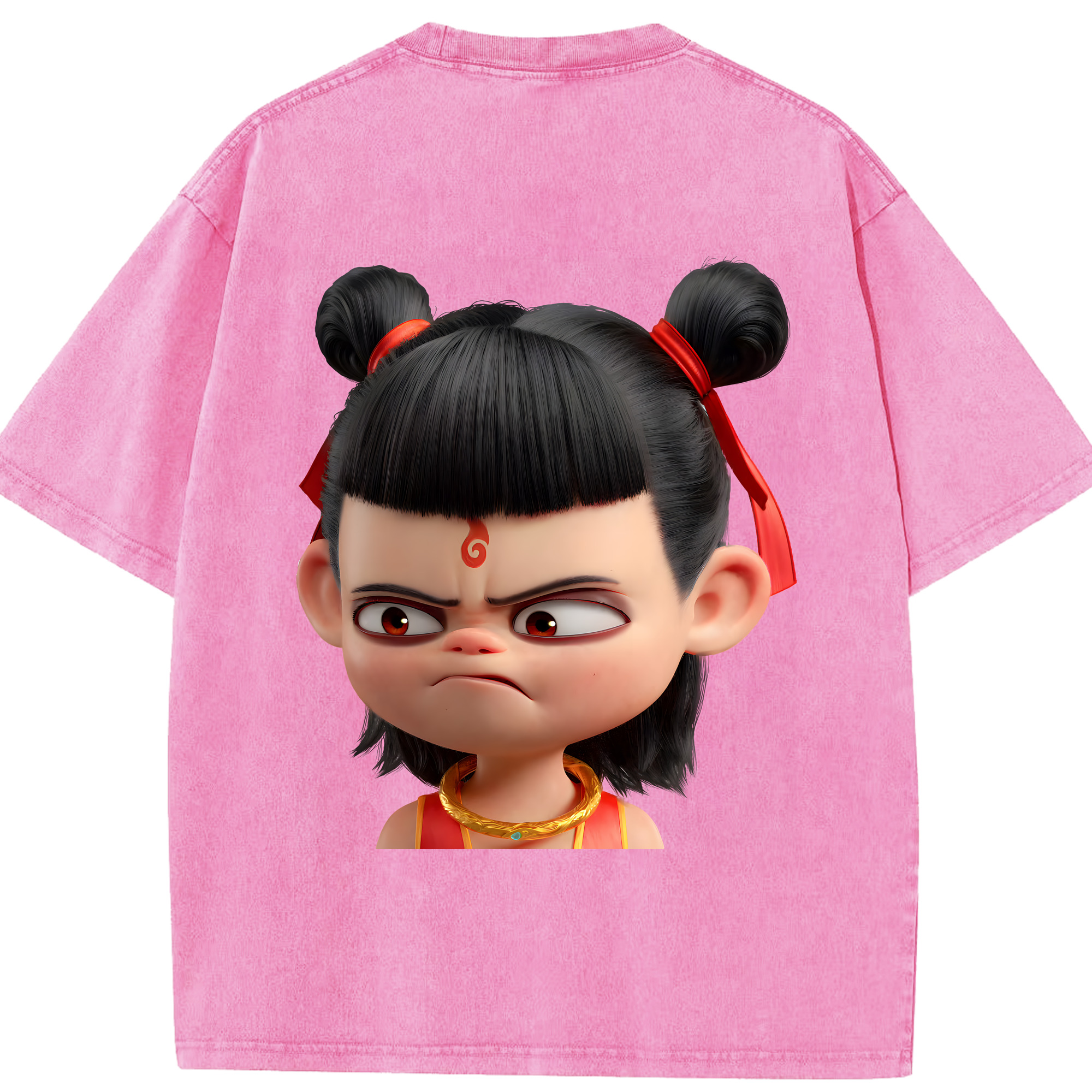 （画像用） Ne Zha 2 ナタ 魔童の大暴れ 綿100% ヴィンテージ風 半袖Tシャツ（背面プリント）
